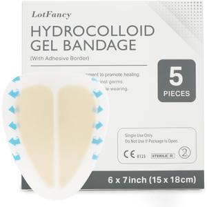 LotFancy Sacral Hydrocolloid Dressing, 6x7, Pack of 5, Sterile Thin Bordered Hydrocolloid Bandages, FSA HSA Eligible, Sacrum Wound Gel Patches for Fast Healing, Water-Resistant, Individually Packed
