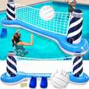 Inflatable Pool Games Volleyball Net Pool Float Set with 19" Beach Ball, Lighthouse Design  Floating Swimming Water Sports Toys for Adults, Perfect for Summer Pool Party Supply (112"X26"X35")