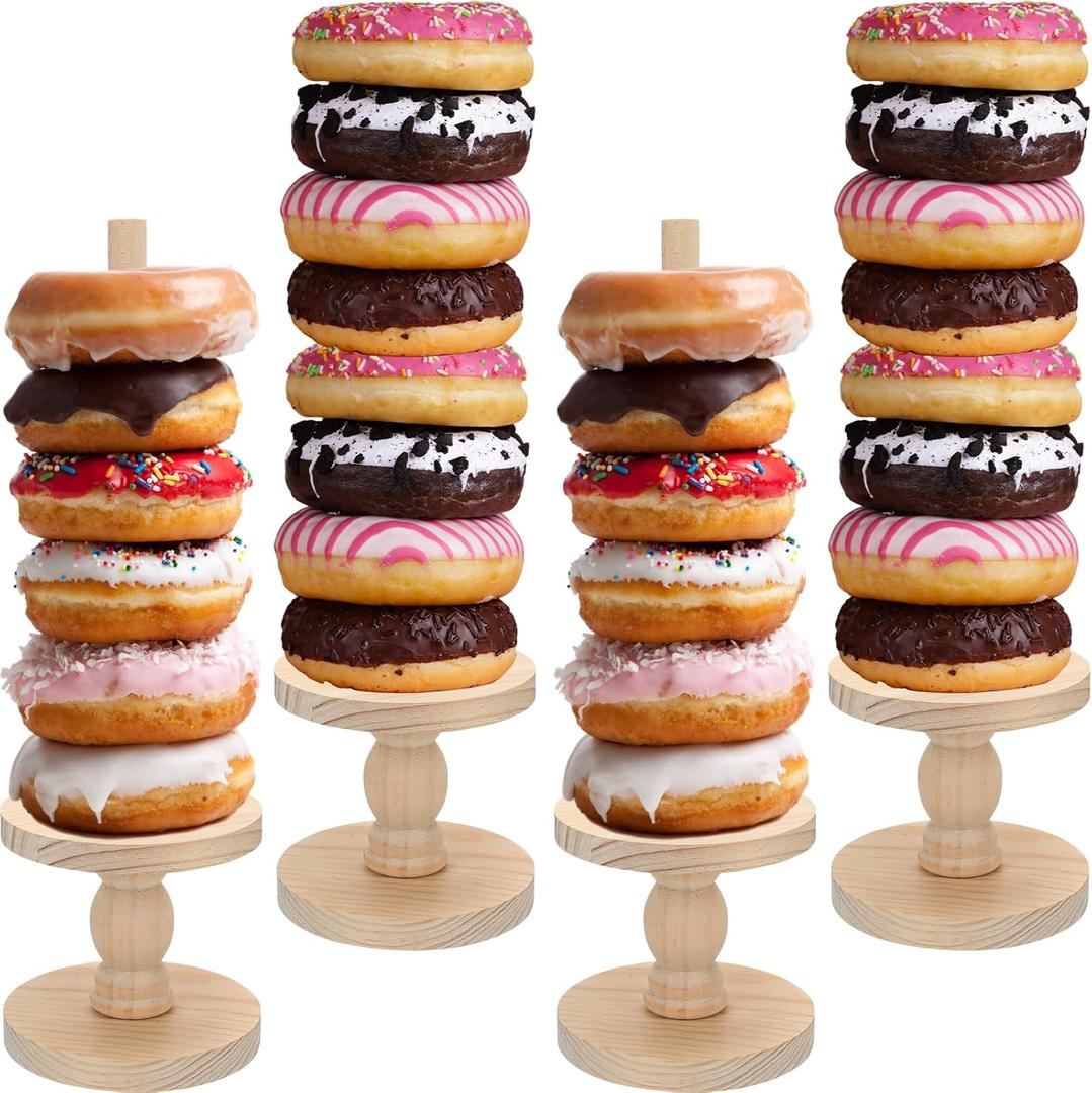 Zhehao 4 Pcs Farmhouse Donut Stand Donut Holder Display Stacker Tower Detachable Doughnut Stand Dessert Tower Tools Serving Decoration Kit for Birthday Wedding Party Decoration, (Wood)