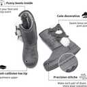 Witwatia Winter Snow Boots for Women Mid Calf Warm Fur Lined Boots Ladies Slip on Fashion Bootie (Gray)