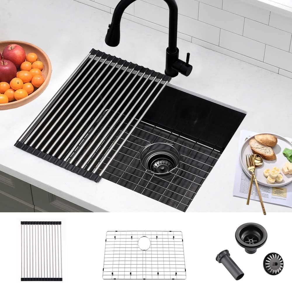 Black Undermount Laundry Utility Sink-Wesliv 21x19x12 Inch Undermount Laundry Sink Black Stainless Steel 16 Gauge Single Bowl Deep Under Mount Laundry Room Sinks with Bottom Grid