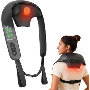 Snailax Shiatsu Neck Massager for Pain Relief Deep Tissue Cordless Kneading Shoulder Massage with Heat Graphene Heating Rechargeable, 4D Roller Neck Back Massage, Gift for Mom Dad