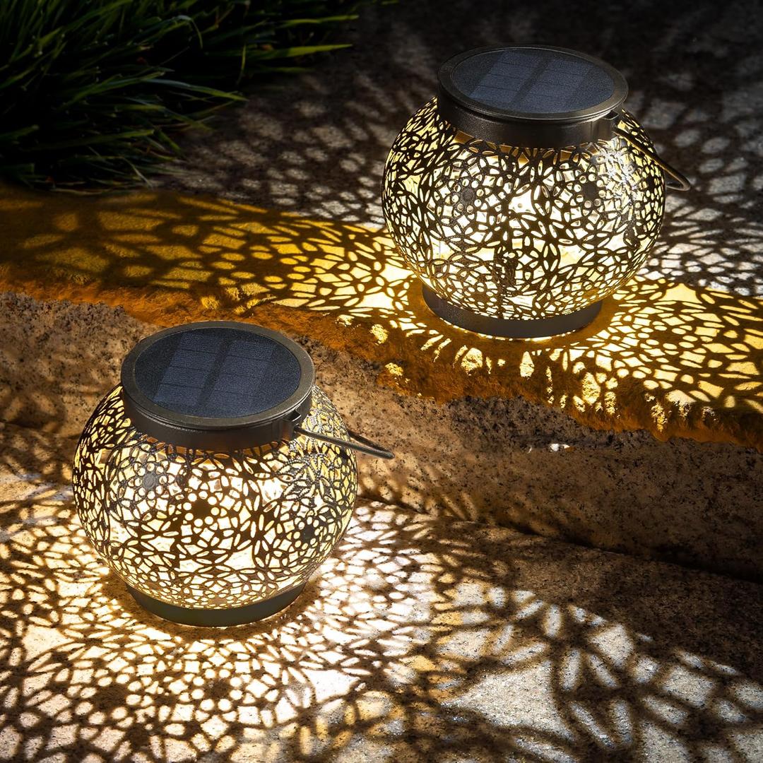 LeiDrail Solar Lanterns Outdoor Waterproof, Birthday Gifts for Women Mom Grandma, Metal Hanging Solar Lights, Garden Decor for Patio, Porch, Yard, Backyard, Camp, 2 Pack