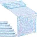 MoKoHouse 6 PCS Mermaid Sequin Table Runner 12 x 72 Inch Blue Iridescent Table Runners for Little Mermaid Party Decorations
