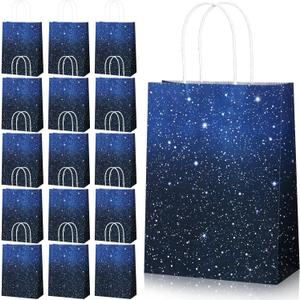 Marspark 16 Pieces Galaxy Party Bags Space Party Favor Bags Starry Night Gift Goodie Bag Galaxy Treat Candy Bag for Space Stars Themed Birthday Decorations Supplies