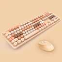 2.4G Full-Size Wireless Keyboard and Mouse Combo, Multi-Color Typewriter Style Round Keycap, Cute Candy Colors, Compatible with Notebook, PC (104 Keys,Milk Tea)