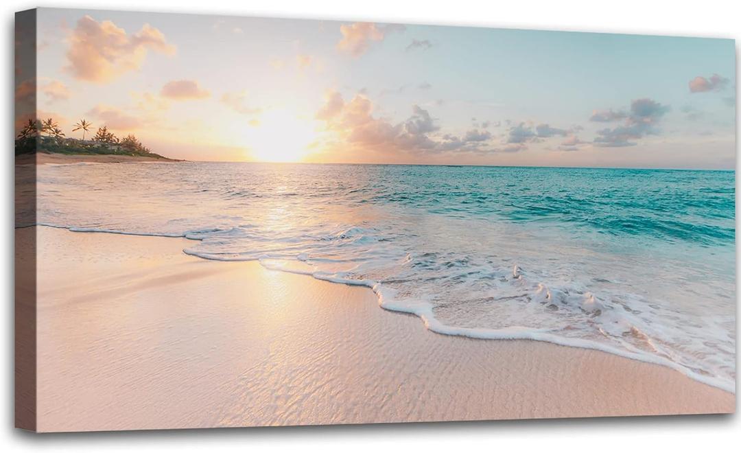 OKEXCKK Beach Coastal Canvas Wall Art - Sunset Picture Painting Print for Office, Bedroom, Living Room Decoration, Large Artwork for Wall Decor (40L" x 20W", Beach Painting)