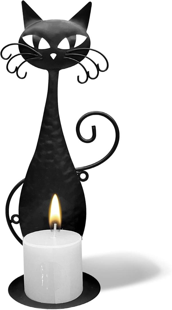 Black Metal Cat Wall Candle Sconces Holder for Pillar Candles Led Flameless Candles (1cat)