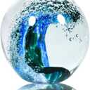 Hand Blown Glass Figurines Ball: Ocean Wave Design Glass Paper Weights, Beach Decorations for Home - Unique Ocean Themed Bathroom Decor and Gift for Ocean Lovers (Green)