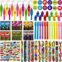 122 Pcs Hero Party Favors with Slap Bracelets,Punch Balloons,Stickers,Button Pin Badges,Notepads,Pen,Finger Lights for Themed Goody Bag Stuffer Class Prize