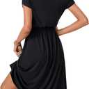 LYANER Women's Ruched Crew Neck Petal Sleeve A Line Drawstring Vacation Knee Length Dress (Black, XL)