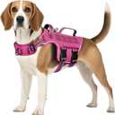 Tactical Dog Harness Medium Sized, Heavy Duty No Pull Dog Harness with Handle, Easy On and Off Service Dog Vest with Molle System, Reflective Pet Vest for Walking Hiking Training, M(Neck:17-23",Chest:22-32"),35-50 lbs, Pink