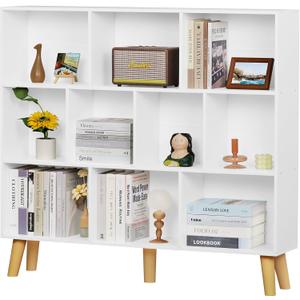 YAHARBO 10 Cube White Bookshelf,3 Tier Book Shelf with Legs,Modern Minimalist Bookcase,Open Book Shelves Storage Organizer,Frees Standing Wooden Display Bookcases for Small Space,Bedroom,Living Room (120CM)