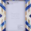 Handicrafts Home 4x6 Bone & Wood Picture Frame, Blue White Chevron Decorative Photo Frame for Tabletop or Wall Display, Coastal Modern Living Room Bedroom Vintage Inspired Home Decor