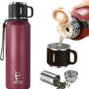 Stainless Steel Insulated Bottle, 27oz with cup Vacuum Insulated Water Bottle, Thermo for Hot Drinks/Cold Drinks,24-Hr Insulation Commute, Travel (Red)