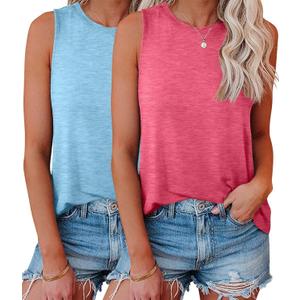 KKJ 2 Pack Womens Tank Tops Workout Tees Spring Summer Clothes Fashion Outfits Crew Neck Sleeveless Loose Fit Casual Shirts (XL)