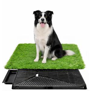 Dog Grass Pad with Tray 25" x 20", Artificial Grass Puppy Potty Training Pad, Reusable Indoor Outdoor Pet Toilet with Drainage System, Fake Grass Pee Pad for Small & Medium Dogs (Large)