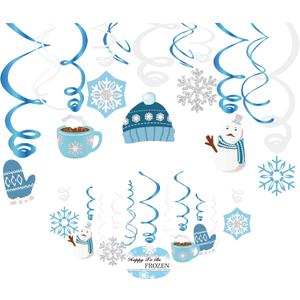 2 x Christmas Snowman,Snowflake,Winter,Snow Hanging Swirl Decorations for Festival,Party,Together,Celling,Classroom,Home,Office,Bedroom(30Ct)