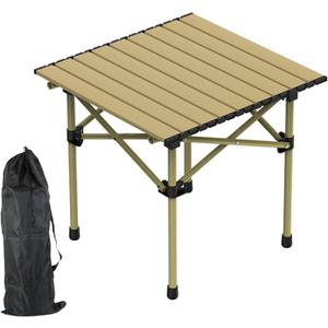 Portable Camping Table Foldable, Folding Outdoor Picnic Table, Lightweight Carbon Steel Roll-up Camping Desk with Carry Bag, Heavy Duty BBQ Table for Backyard Party Patio Hiking Fishing, S (Beige)