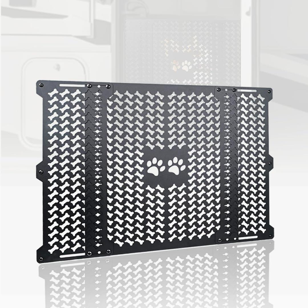 fouwick RV Screen Door Protector, Adjustable Screen Door Grille, Width from 20.5-31.5 Inch, Protect Screen Door from Dog Scratch, Heavy Duty, Matt Black Powder Coated Screen Door Defender