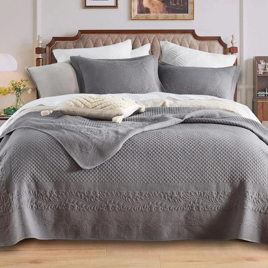 Queen Size Quilt Set, Comforter Set Floral Printed Bedding Sets, Washable Soft Coverlet Reversible Lightweight Bedspread with 2 Pillow Shams, (90"x90", 3 Pieces)