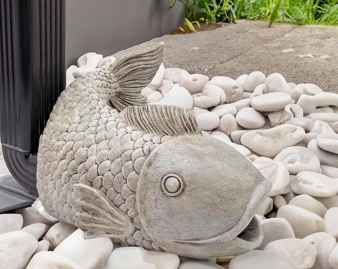Real Fish Sculpture Gutter Diverter Rain,Eco-Friendly Resin Gutter Extender Diverter,Deco Gutter Extension Downspout, Splash Block, Perfect Rain Gutter Downspout Extension for 3"x4" Downspouts (White)