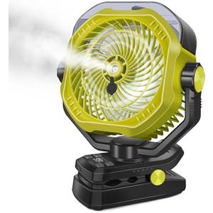 Portable Rechargeable Misting Fan with 12oz Mist, Battery Life Display, Remote, Timer, Light, 5 Speeds, 9-Inch, 20000mAh 120H Battery Powered Clip Fan for Stroller, Travel, Outdoor, Poweroutage