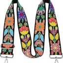 Wide Purse straps Crochet Flower replacement crossbody for Handbag Adjustable Embroidery Knit Guitar Shoulder strap (Black Gesang Flower)