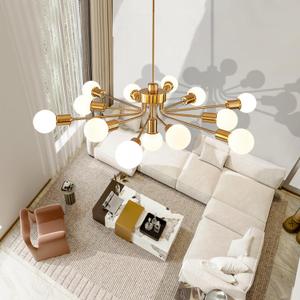 13 Lights Gold ChandelierSputnik LightingMid Century LampDining Room High Ceiling Light FixturesLiving Room Bedroom Large Lights for High Ceilings Island Chandelier Light