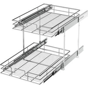 LOVMOR 2 Tier Individual Pull Out Cabinet Organizer 14" W x 21" D, Slide Out Kitchen Cabinet Storage Sliding Shelves