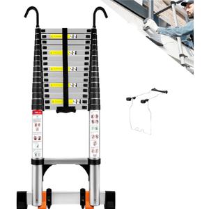 19 FT Telescoping Ladder with Stabilizers, Adjustable Multi-Purpose Collapsible Extension with Hooks & Wheels, Heavy Duty 330 lbs Max Capacity, Ideal for Home and Outdoor Work,Silver