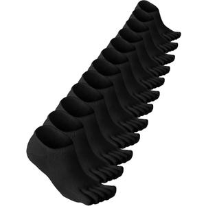 Bencailor 6 Pairs Women Toe Socks Cotton Ankle No Show Low Cut Socks with Toes for Women Men Running Athletic (Black,9-11)