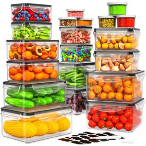 40 PCS Food Storage Containers with Lids Airtight, 100% Leakproof Plastic Meal-Prep Containers Reusable (20 Containers & 20 Lids),Microwave and Dishwasher Safe, Includes Labels & Pen
