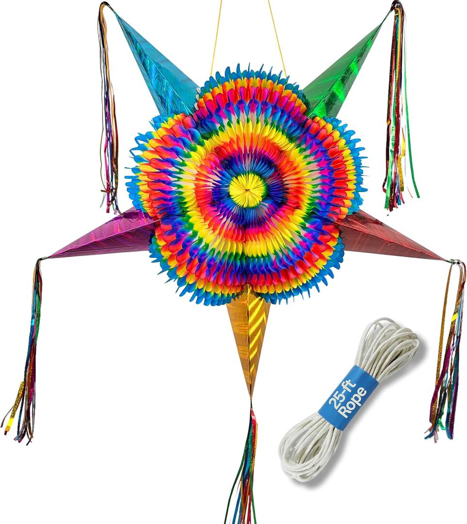 Mexican Pinata  Large 32 Rainbow Party Piata with 25-ft Rope Included  Extra Large Birthday Piata for Adults, Pride  TexMex Fun Stuff