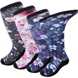Geyoga 4 Pairs Bariatric Socks: Extra Wide Floral Diabetic Socks for Women Plus Size, Non Binding, Cushioned, Seamless Toe, One Size Fits Most, Multicolor, Floral Pattern