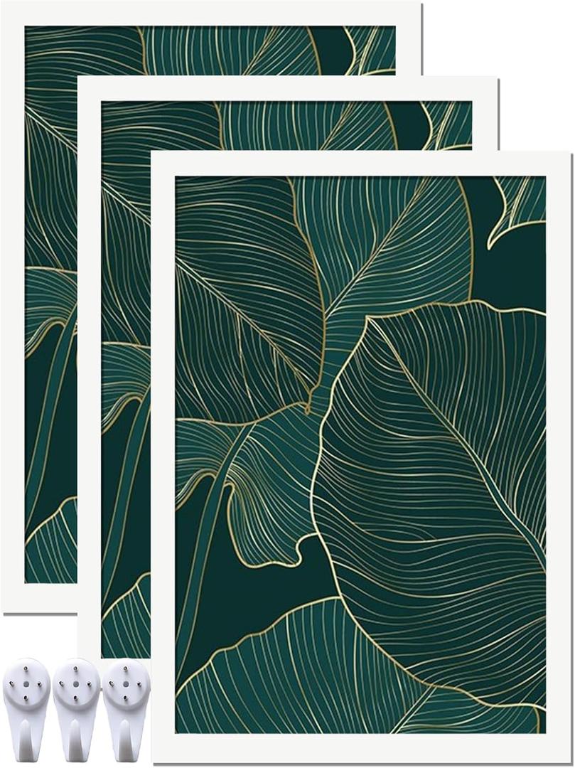 White Picture Frame Set of 3, 16x24 Picture Frame for Photo Poster Canvas Certificate Document Display Horizontally or Vertically High Transparent Wall Gallery(Size 16 x 24 inches)