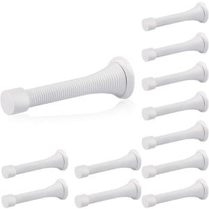 HOMOTEK 12 Pack Spring Door Stops,3-1/8 Heavy Duty Door Stop - Flexible Spring Door Stopper with Low Mounted White Rubber Bumper Tips, White