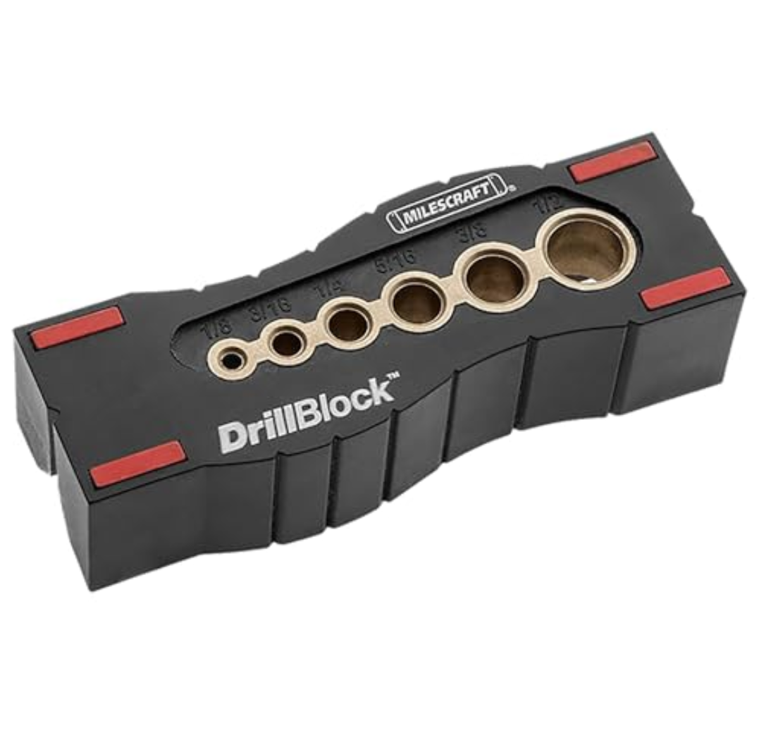 Milescraft 1312 Drill Block - Handheld Drilling Guide, Drilling Jig with Drill Guides for 6 of the Most Common Imperial Drill Bit Sizes, Precision Drilling Tool Accessory, 3 Pieces Milescraft 1312 Drill Block - Handheld Drilling Guide, Drilling Jig with Drill Guides for 6 of the Most Common Imperial Drill Bit Sizes, Precision Drilling Tool Accessory, 3 Pieces