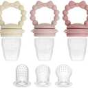 PandaEar 3 Pack Baby Fruit Food Feeder Pacifier with 3 Different Size Silicone Pouch, Silicone Teethers for Babies 3-6-12 Months, BPA Free Mesh Feeder, Baby Solid Food Essentials