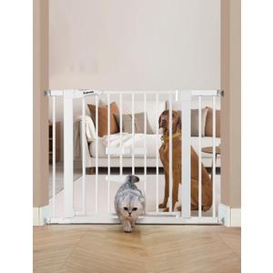 BABELIO New Version Baby Gate with Cat Door Adjustable,29-40" Metal Pet Door for Stairs & Doorways,Pressure Mounted,No Tools Needed,White
