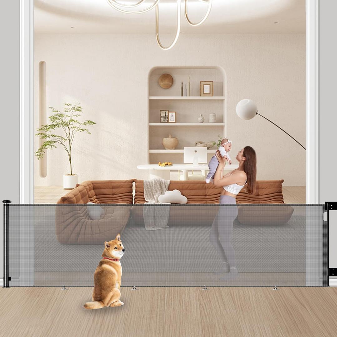 157" Extra Wide Retracrable Baby Gate, 34" Tall Dog Gate for The House, Mesh Safety Pet Dog Gate for Stairs, Indoor, Outdoor, Doorways, Hallways (Black)