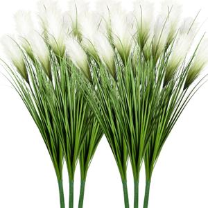 Vlorart 33" Artificial Plants 6 Pack Onion Tall Grass Greenery, Faux Fake Grass Shrubs Plant Flowers Wheat Grass for House Home Indoor Outdoor Office Room Gardening Indoor Dcor-White