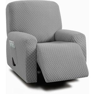 ULTICOR 4-Piece, 1 Seat Recliner Cover, Jacquared Stretch Reclining Chair Covers for 1 Cushion Reclining Sofa, Single Seat Recliner Couch Cover, Soft, Washable (Light Grey, Recliner Cover)(Style 1)