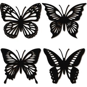 Qunclay 4 Pcs Wooden Butterfly Wall Decor Large Butterfly Wall Art Boho Home Hanging Modern Sculpture Decorations Modernist Signs for Living Room Bathroom Yard Gallery Indoor Outdoor(Black)