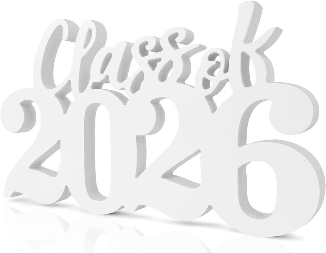 Graduations Decorations 2026,White Class of 2026 Wooden Photo Props, Senior White Graduation Table Centerpiece for 2026 Graduation Party Decorations Supplies