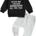 Toddler Baby Boy Fall Clothes Letter Print Long Sleeve Sweatshirt Elastic Pants Cute Kids Winter Outfits (3-6 Months)