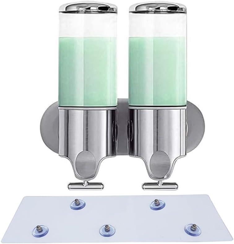 Single Head and Double Head Manual Pressing Head Wall Mounted Soap Dispenser Shower Liquid Shampoo and Soap Dispenser with Container (Transparent, 500ml x 2)