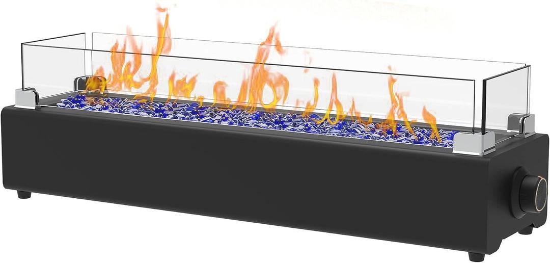 28-inch Table Top Propane Fire Pit, 40,000 BTU Tabletop Firepit for Patio, Outdoor Portable Fireplace Rectangular Fire Bowl w/Wind Glass Shield