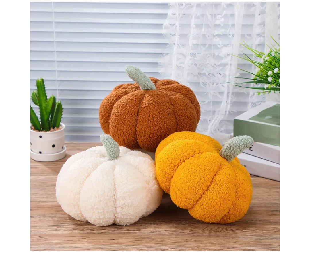 Namalu 3 Pcs Thanksgiving Pumpkin Pillows 3D Throw Cushion Soft Sofa Pillows Stuffed Pumpkin Decoration for Fall Winter Living Room Home Christmas Thank You Gifts(7.87 Inch,White, Yellow, Brown)
