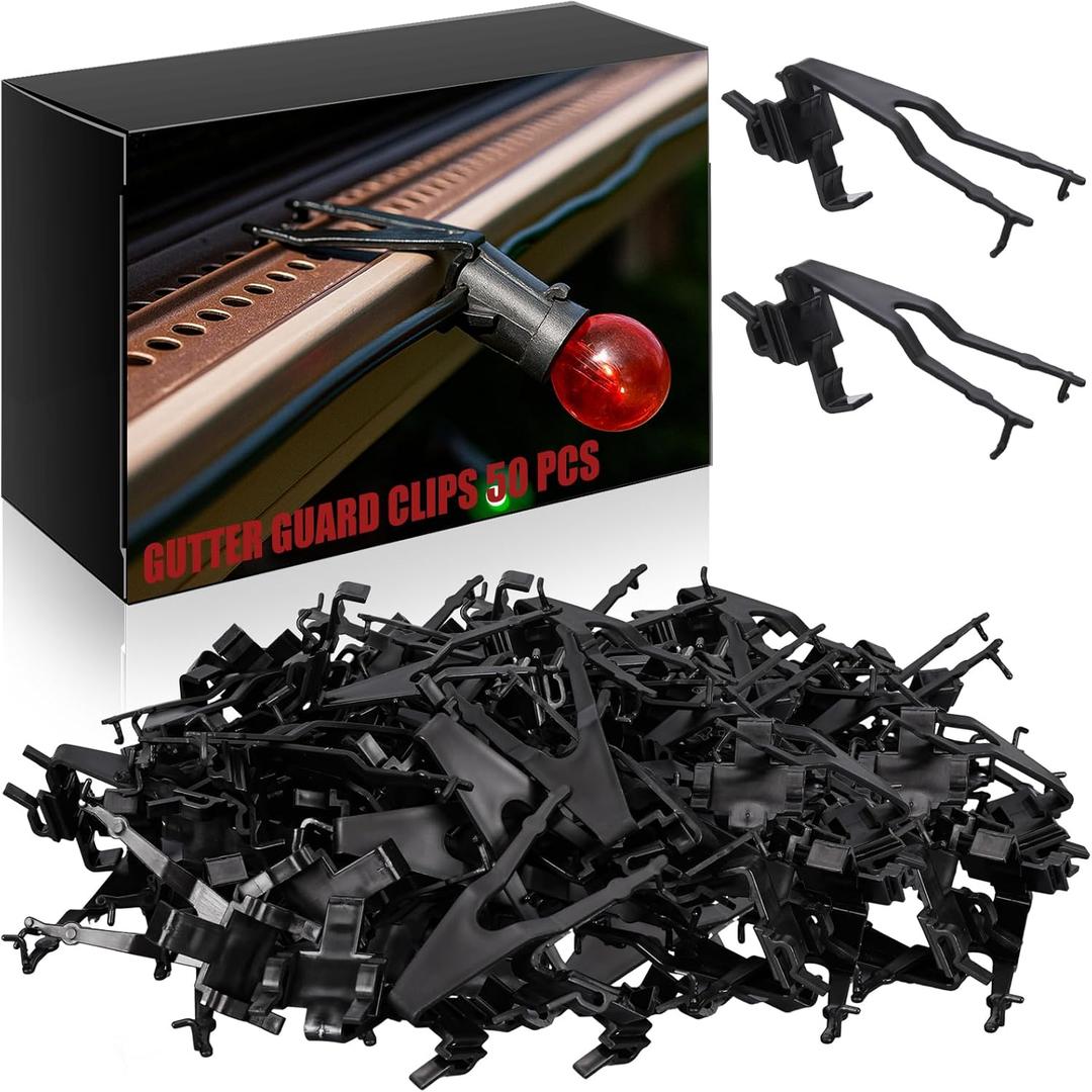 Christmas Gutter Clips for Hanging Outdoor Lights Weatherproof Christmas Light Clips for Gutter Guards Mesh Filter Shingles Eaves Ornament Hooks for Xmas Halloween Decor (Black, 50 Pcs)